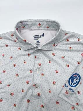 Johnnie-O Moscow Mule-In Polo Shirt Men’s Medium Cocktail Print Performance Golf